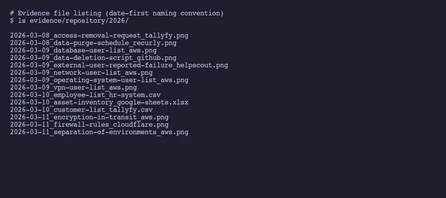 Evidence files with date-first naming convention