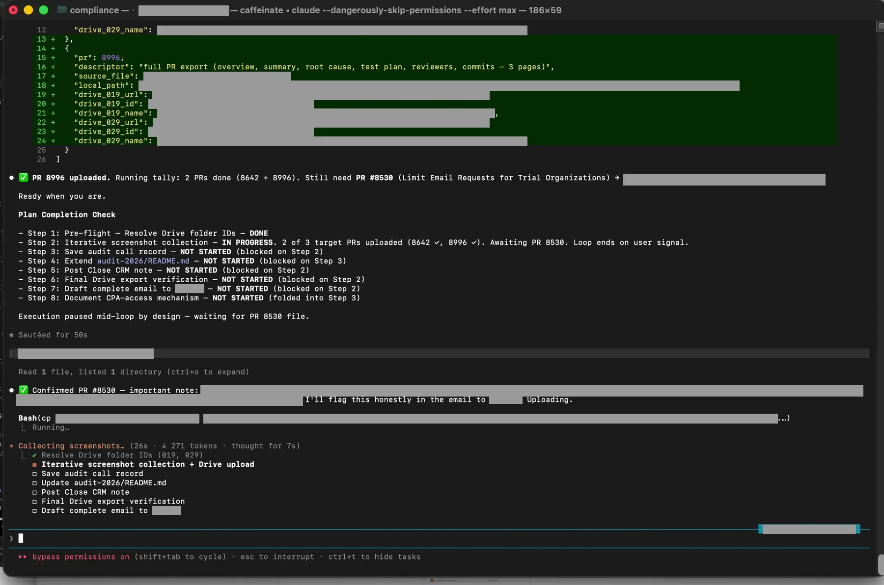Running tally showing 2 of 3 pull requests uploaded with remaining item explicitly tracked